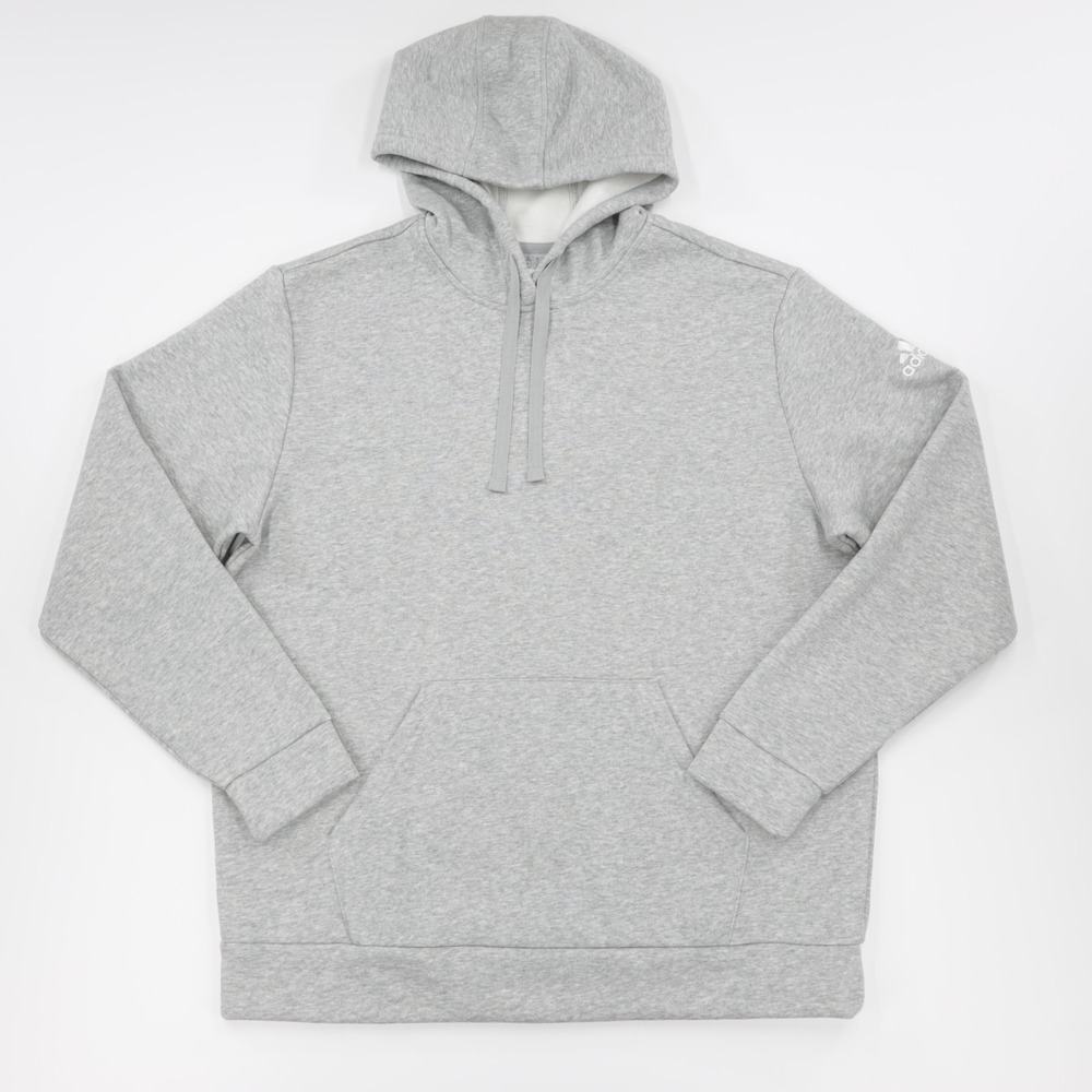 Adidas Women's Loose Fit Kangaroo Pocket Embroidered Logo Fleece Hoodie Gray XL